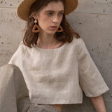 Evelyn | Women Top With Linen Boxy Cropped Fit