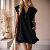 Elise | Women's T-Shirt Dress with Half Zip Collar and Ruffle Hem