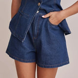 Reagan | Women's Denim Set with Vest and Wide Shorts