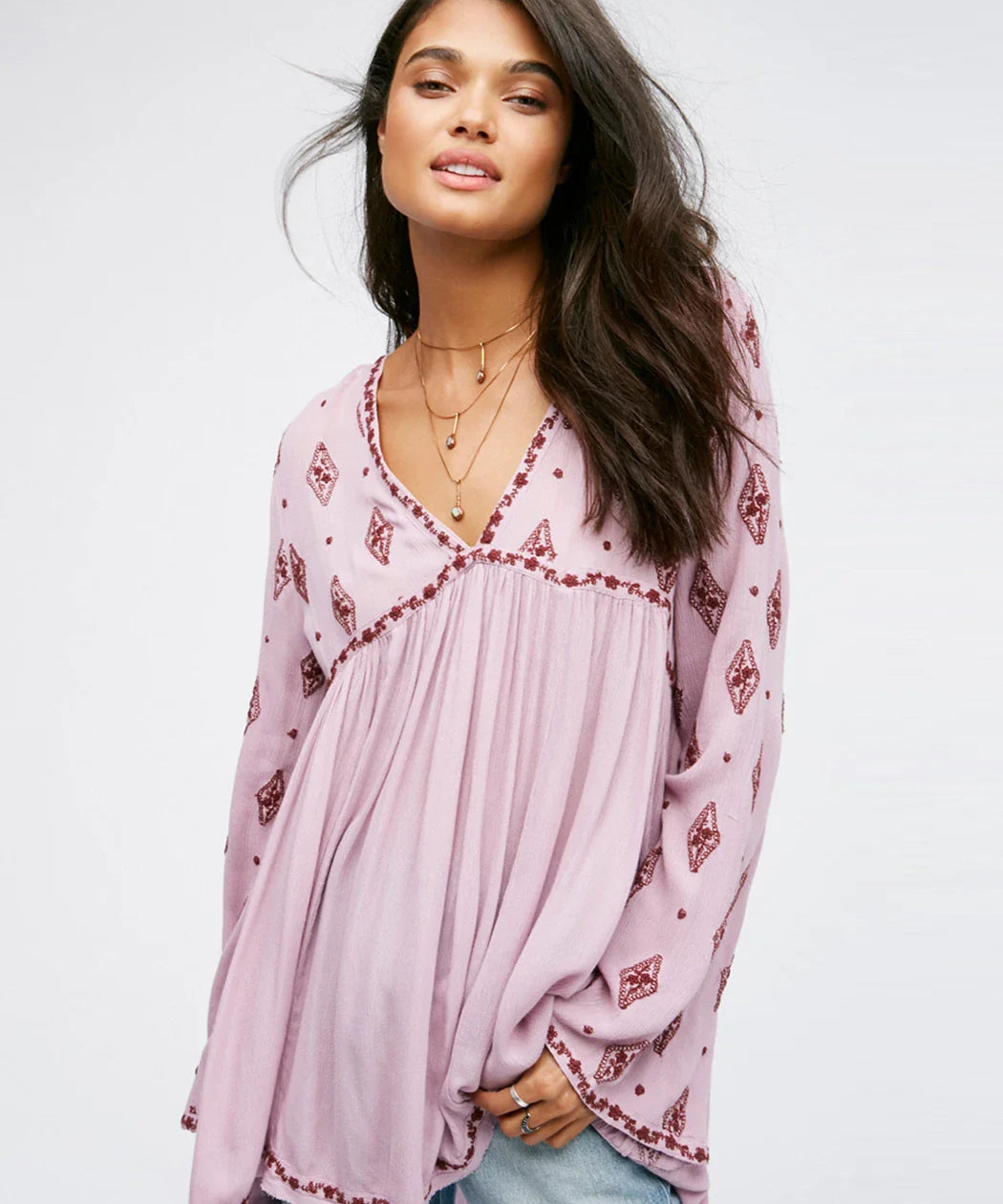 Lydia | Women's Embroidered Crinkle Cotton Mini Dress with V-Neck