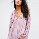 Lydia | Women's Embroidered Crinkle Cotton Mini Dress with V-Neck