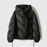 Reagan | Women's Cropped Hooded Duck Down Puffer Jacket with Chevron Quilting