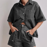 Rowan | Women's Denim Two Piece Set Cargo Shorts