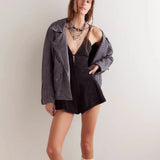 Monroe | Women's Denim Romper with Plunging Neckline and Flared Silhouette
