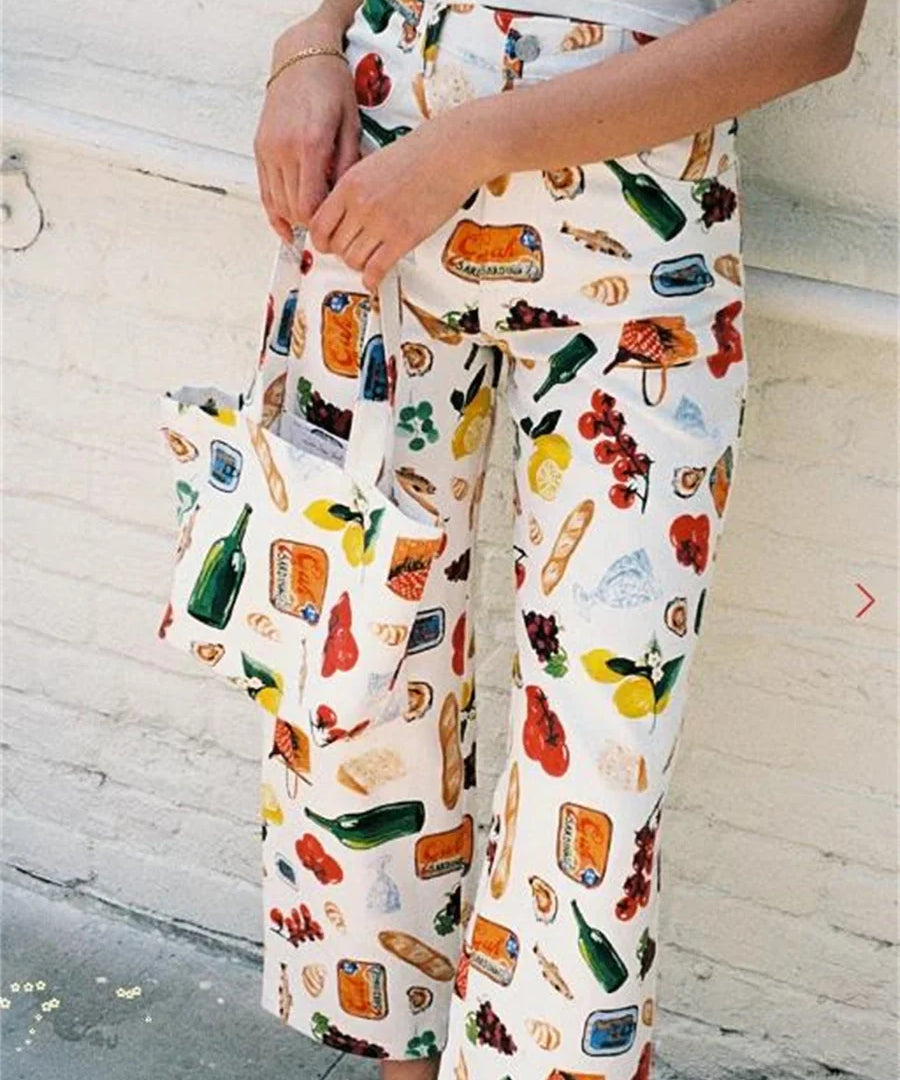 Elsie | Women's Printed Denim Pants with Straight Leg
