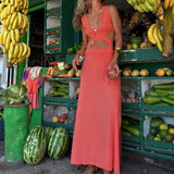 Riviera | Women's Printed Maxi Dress with Deep V-Neck and Split Hem