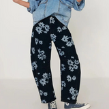 Florence | Women's Printed Wide Leg Denim Pants with High Waist