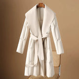 Lillian | Women's Long Duck Down Coat with Wool Shawl Collar and Belted Waist