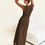 Mireya | Women's Ribbed Knit Maxi Dress with Contrast Seam Detail