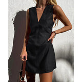Ebony | Women's Wool Cashmere Knit Dress with Half-Turtleneck and Pockets