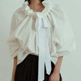 Bellarine | Women Blouse With Ruffled Collar Bow Tie