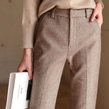 Vivian | Women's Wool Blend Straight Leg Trousers with High Waist