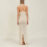 Mabel | Women's Crochet Knit Halter Maxi Dress with Open Back
