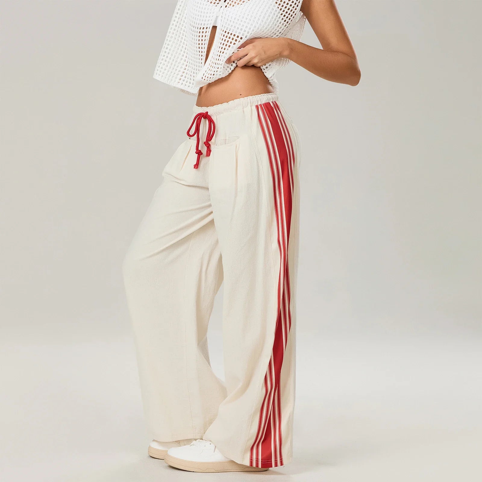 Kyla | Women's High Waist Striped Cotton Pants with Elastic Waist