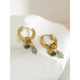 Celeste | Women's Hoop Earrings with Stone Charm and Hinged Closure
