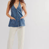 Alenza | Women's Denim Halter Vest with Snap Front Closure