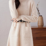 Edith | Women's Wool Cashmere Knit Dress with Half-Turtleneck and Pockets