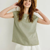 Sophie | Women Top With Linen Petal Sleeve Women Top With Linen Relaxed Fit