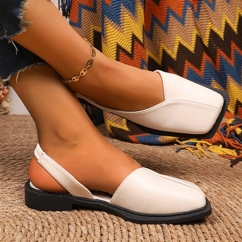 Veyla | Women's Sling Flats - Cushioned Sole - Square-Toe - Slingback Strap