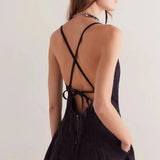Monroe | Women's Denim Romper with Plunging Neckline and Flared Silhouette