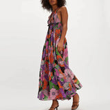 Valerie | Women's Halter Maxi Dress with Open Back and Pleated Skirt