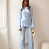 Elara | Women’s Satin Long Sleeve Bell Cuff Top