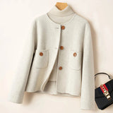Anne | Women's Retro-Inspired Wool Coat with Round Neck and Button Accents