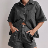 Rowan | Women's Denim Two Piece Set Cargo Shorts