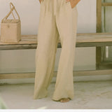 Calla | Women's Pants with Ruffled Waistband and Tie Belt