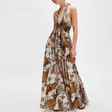 Valerie | Women's Halter Maxi Dress with Open Back and Pleated Skirt