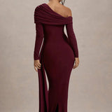 Evangeline | Women's One-Shoulder Ruched Midi Gown with Slim Fit