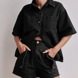 Rowan | Women's Denim Two Piece Set Cargo Shorts