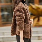 Emery | Women's Faux Lamb Coat with Plush Texture and Button Accents
