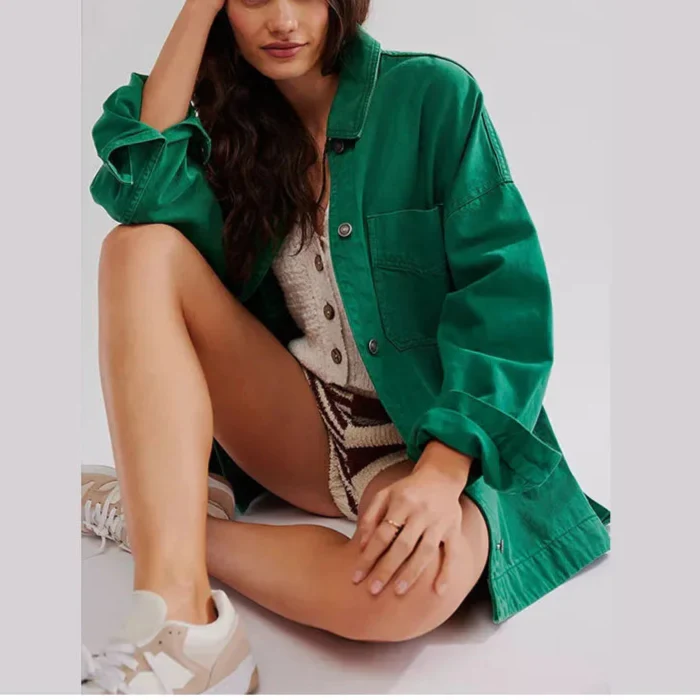 Jane | Women's Oversized Washed Denim Jacket with Side-Split Hem