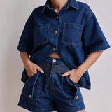 Rowan | Women's Denim Two Piece Set Cargo Shorts