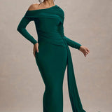 Evangeline | Women's One-Shoulder Ruched Midi Gown with Slim Fit