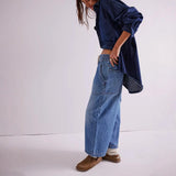 Isla | Women's Cropped Wide Leg Denim Pants with Drawstring Waist