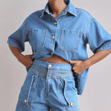 Rowan | Women's Denim Two Piece Set Cargo Shorts