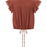 Hartley | Women Top With Cotton Gauze Ruffle Placket