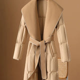 Lillian | Women's Long Duck Down Coat with Wool Shawl Collar and Belted Waist