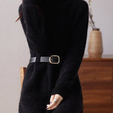 Edith | Women's Wool Cashmere Knit Dress with Half-Turtleneck and Pockets