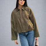 Wendy | Women's Suede Overshirt with Structured Lapel and Hidden Zip Closure