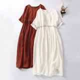 Esther | Women's Cotton Linen Midi Dress with Embroidery Detail