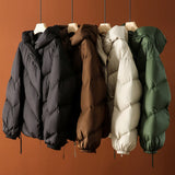 Reagan | Women's Cropped Hooded Duck Down Puffer Jacket with Chevron Quilting