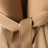Lillian | Women's Long Duck Down Coat with Wool Shawl Collar and Belted Waist