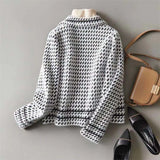 Vionne | Women's Cropped Houndstooth Knit Jacket with Double-Breasted Buttons