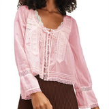 Madeline | Women Blouse With Lace Inset Tie Front