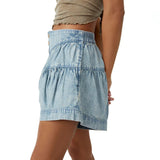 Francesca | Women's Shorts with Button Waist and Ruched Panels