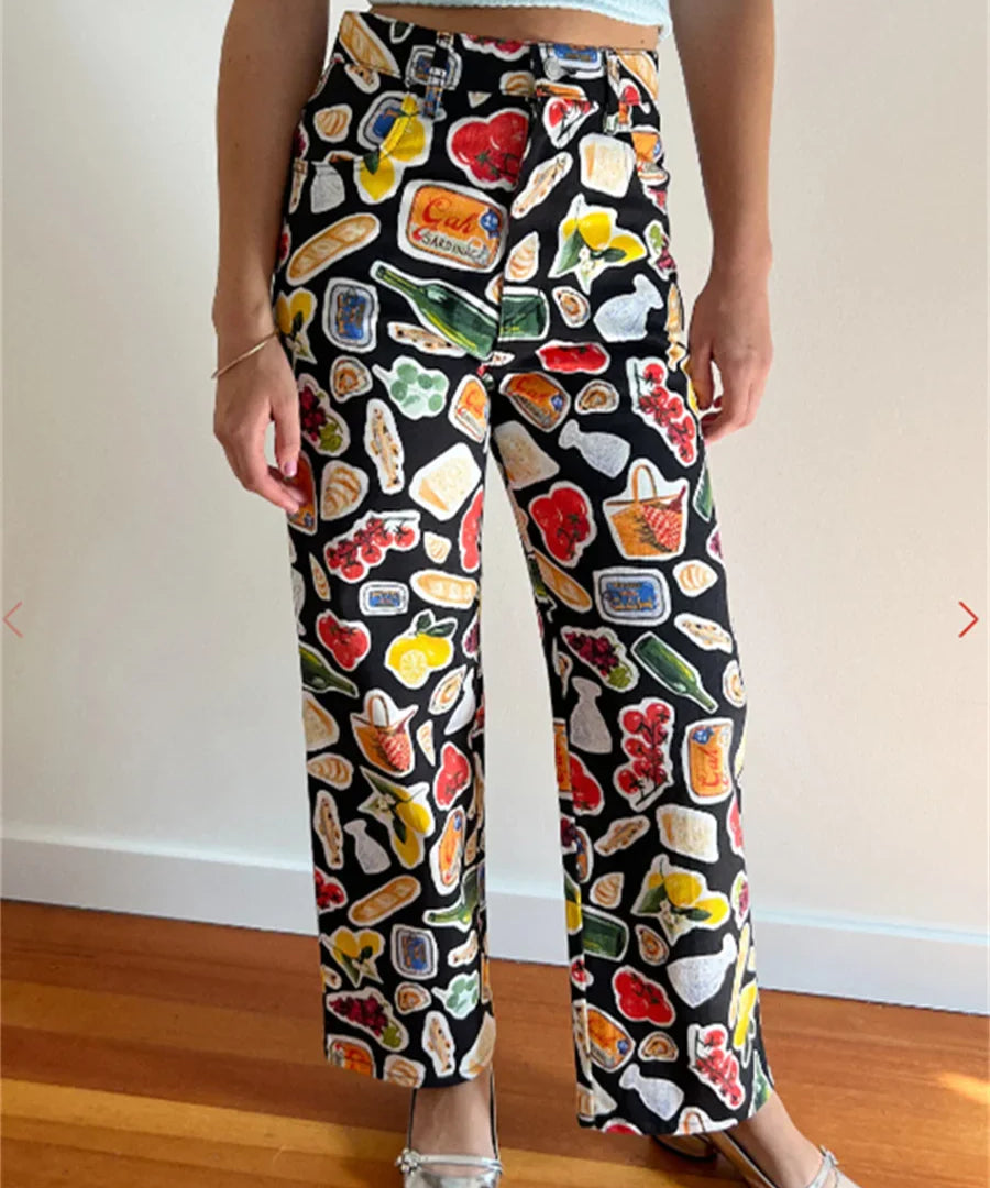 Elsie | Women's Printed Denim Pants with Straight Leg