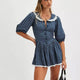 Ellen | Women's Puff Sleeve Mini Dress with Lace Collar and A-Line Silhouette